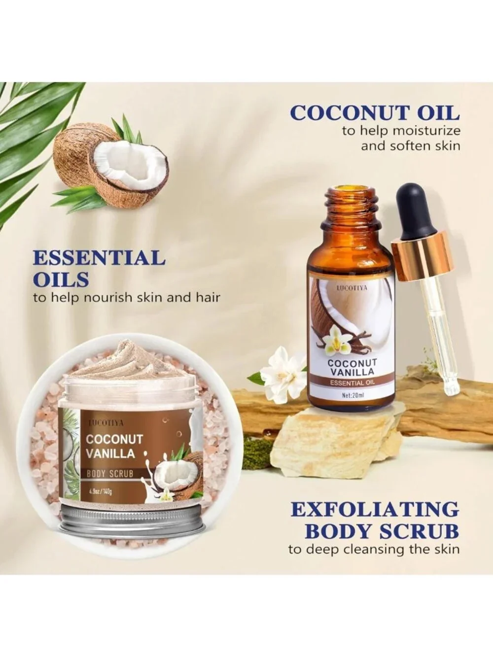 Vanilla Coconut Spa Gift Set - Relaxing Bath & Body Gifts for Women, Self-Care